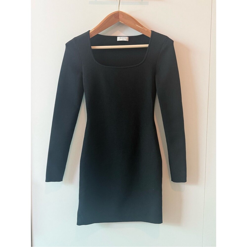 Aritzia Babaton Long Sleeve Square Neck Knit Mini Dress Black Size S